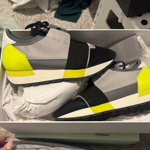Balenciaga Gray and Neon Yellow Sneakers